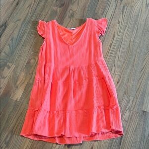 Vibrant Coral Ruffle Sleeve Dress